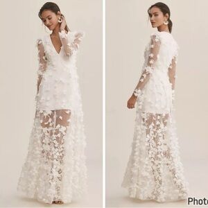 Anthropologie Helsi Blair Long Sleeve V Neck Floral Maxi Dress Wedding XS